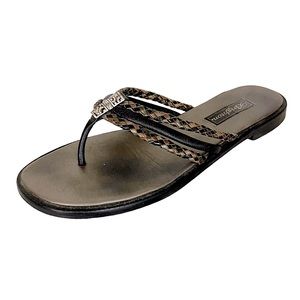 OHANA Brighton Metallic Multicolor Braided Leather Multi Strap Thong Sandal